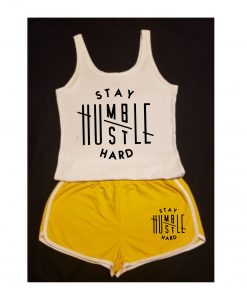 Yellow Stay Humble Hustle Hard Women Short Set